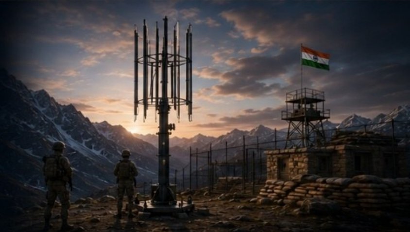 B16 wind turbine at a high-altitude border outpost at dusk