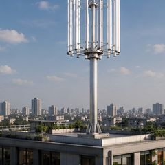 B16 vertical-axis wind turbine on a precast block in daylight
